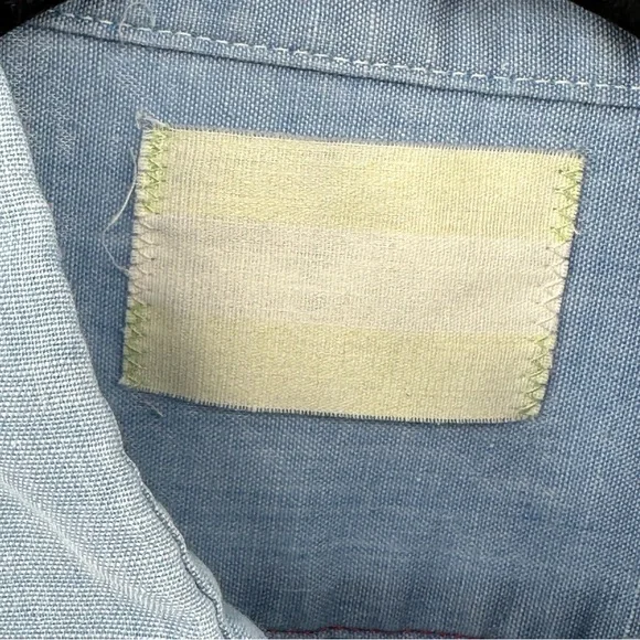 Vintage Blue Shirt with Colorful Patch Pockets Red Rick Rack Quilt - Picture 3 of 9
